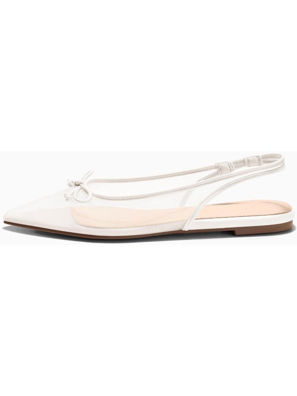 Women's White Slingback Flats Bow Closed Pointed Toe Mesh Ballet Flats Sandals - Picture 5 of 6
